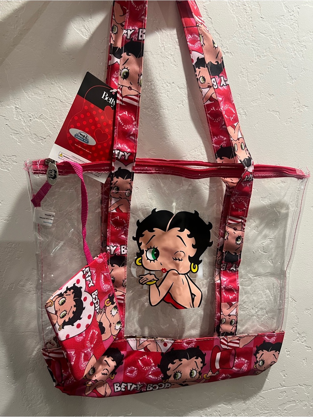 Betty Boop Clear Tote with Red and Pink Accents With Coin Purse